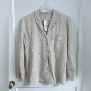 Oysho Sand Linen Button Down Shirt Size S New With Tag